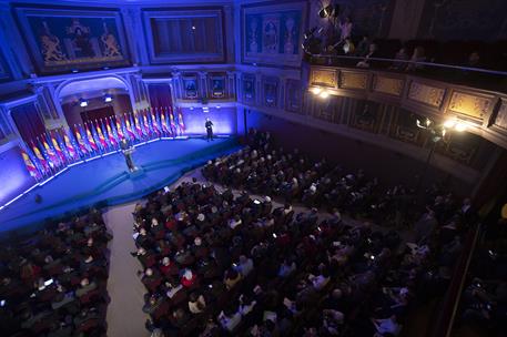 19/03/2019. Sánchez pronuncia la conferencia "Proteger el ideal de Europa". El presidente del Gobierno, Pedro Sánchez, durante su intervenci...