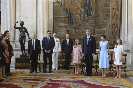 19/06/2019. Pedro Sánchez asiste al acto de imposición de condecoraciones de la Orden del Mérito Civil. SS.MM. los Reyes, la princesa de Ast...