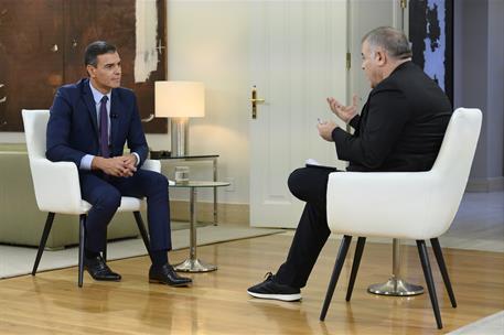 19/09/2019. Entrevista del presidente del Gobierno en funciones, Pedro Sánchez, para La Sexta. El director y presentador del programa 'Al Ro...