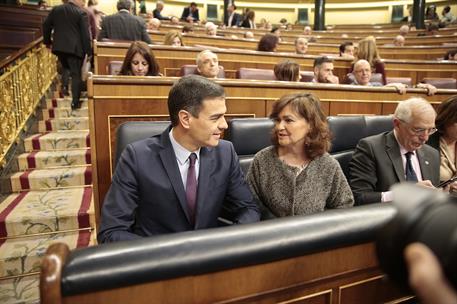 20/02/2019. Pedro Sánchez asiste a la sesión de control al Gobierno en el Congreso. El presidente del Gobierno, Pedro Sánchez, la vicepresid...