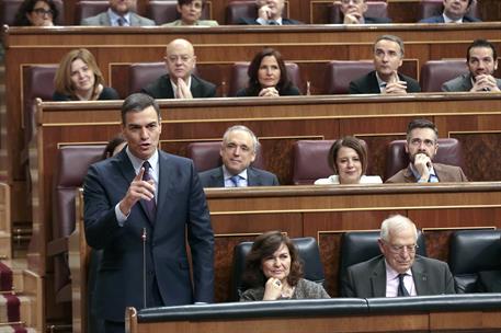 20/02/2019. Pedro Sánchez asiste a la sesión de control al Gobierno en el Congreso. El presidente del Gobierno, Pedro Sánchez, durante una d...