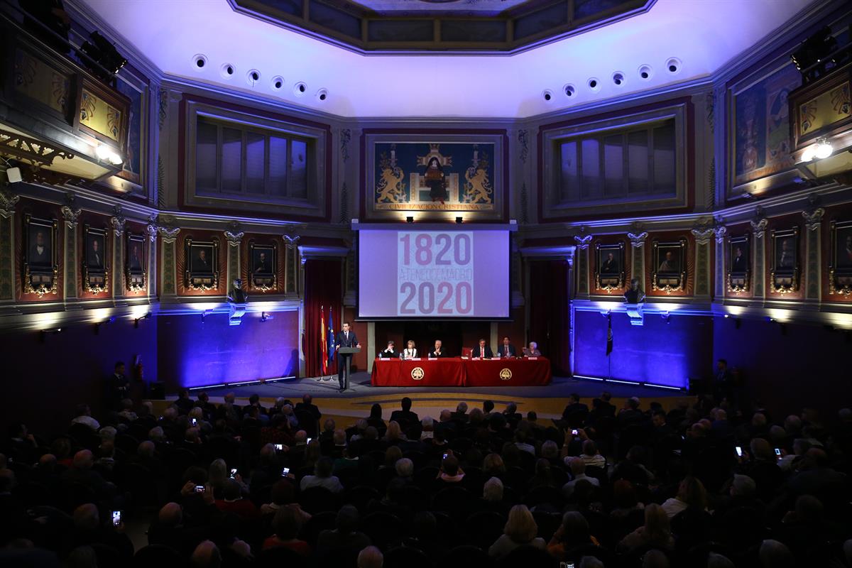 20/02/2019. Pedro Sánchez participa en el homenaje a Francisco Tomás y Valiente. El presidente del Gobierno, Pedro Sánchez, interviene en el...