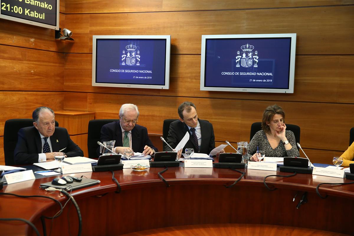 21/01/2019. Sánchez preside la reunión del Consejo de Seguridad Nacional. El ministro de Ciencia, Innovación y Universidades, Pedro Duque, y...