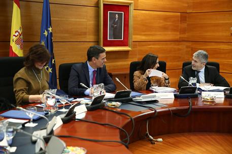 21/01/2019. Sánchez preside la reunión del Consejo de Seguridad Nacional. El presidente del Gobierno, Pedro Sánchez, la vicepresidenta del G...