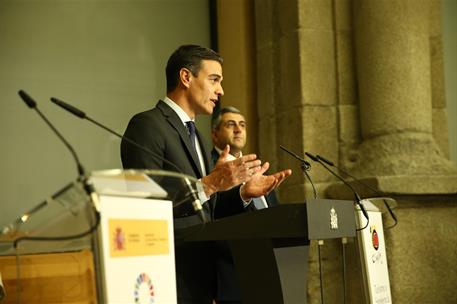 22/01/2019. Sánchez asiste a la recepción "Turismo y Excelencia". El presidente del Gobierno, Pedro Sánchez, durante su intervención en la r...