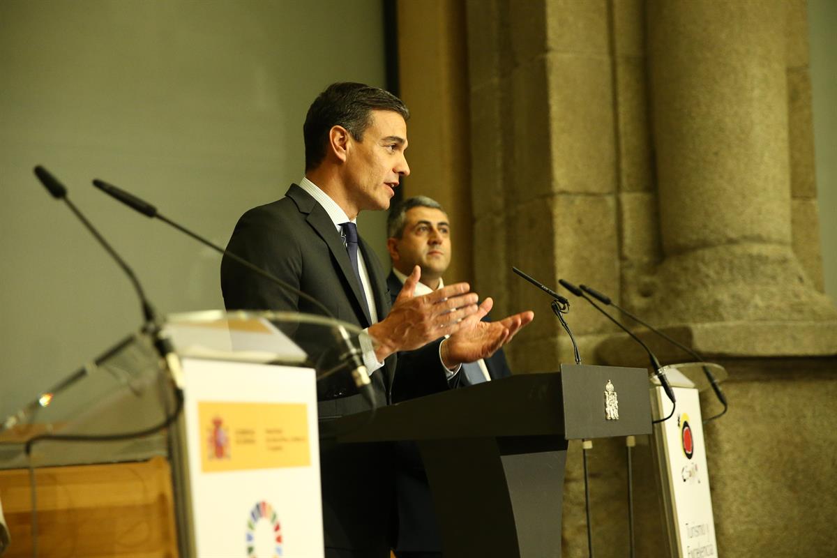 22/01/2019. Sánchez asiste a la recepción "Turismo y Excelencia". El presidente del Gobierno, Pedro Sánchez, durante su intervención en la r...