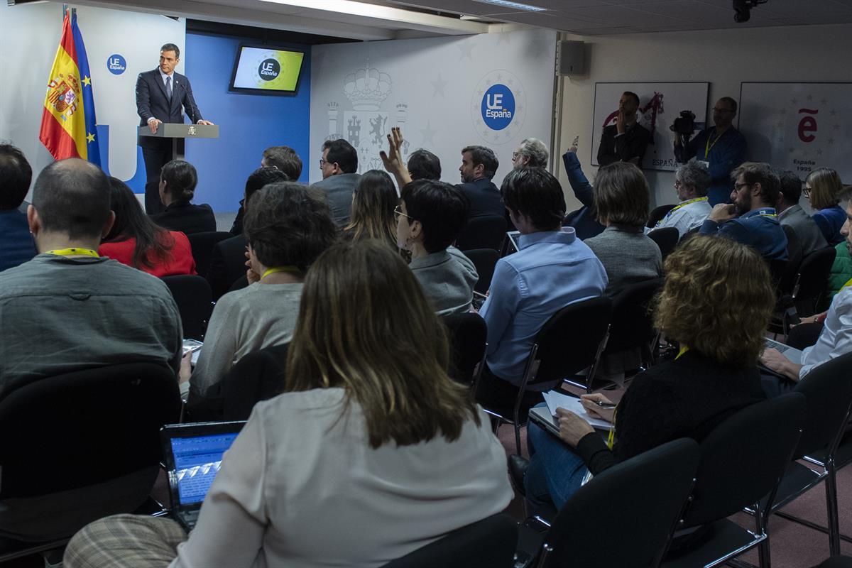 22/03/2019. El presidente del Gobierno asiste al Consejo Europeo. Vista general de la sala en la que el presidente del Gobierno, Pedro Sánch...