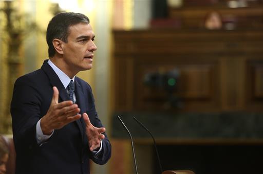 Pedro Sánchez, durante la segunda sesión del debate de investidura