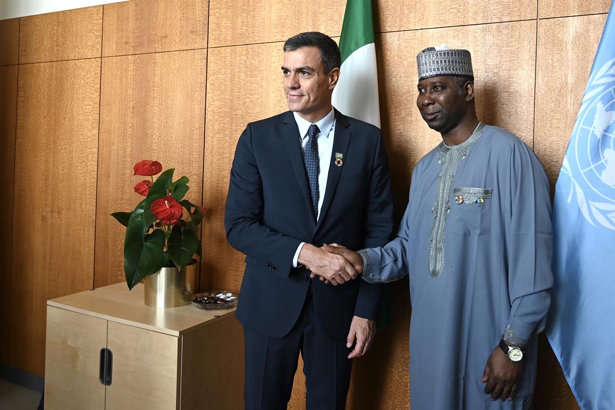 23/09/2019. Reunión Bilateral con el presidente de la ONU. El presidente del Gobierno en funciones, Pedro Sánchez, es recibido por el presid...