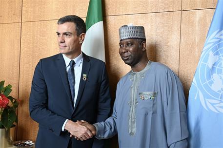 23/09/2019. Reunión Bilateral con el presidente de la ONU. El presidente del Gobierno en funciones, Pedro Sánchez, es recibido por el presid...