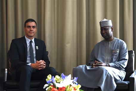 23/09/2019. Reunión Bilateral con el presidente de la ONU. El presidente del Gobierno en funciones, Pedro Sánchez, en la reunión bilateral c...