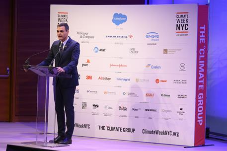 23/09/2019. Sánchez Climate Week. El presidente del Gobierno en funciones, Pedro Sánchez, durante su intervención en la Climate Week en Nueva York.