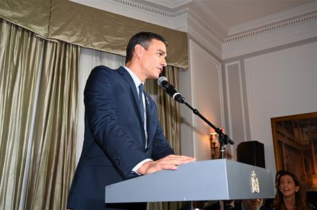 23/09/2019. Sánchez en la recepción con la colectividad española. El presidente del Gobierno en funciones, Pedro Sánchez, se dirige a la col...
