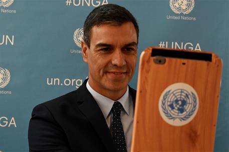 23/09/2019. Sánchez en las Redes Sociales ONU. El presidente del Gobierno en funciones, Pedro Sánchez, graba mensajes para las redes sociale...