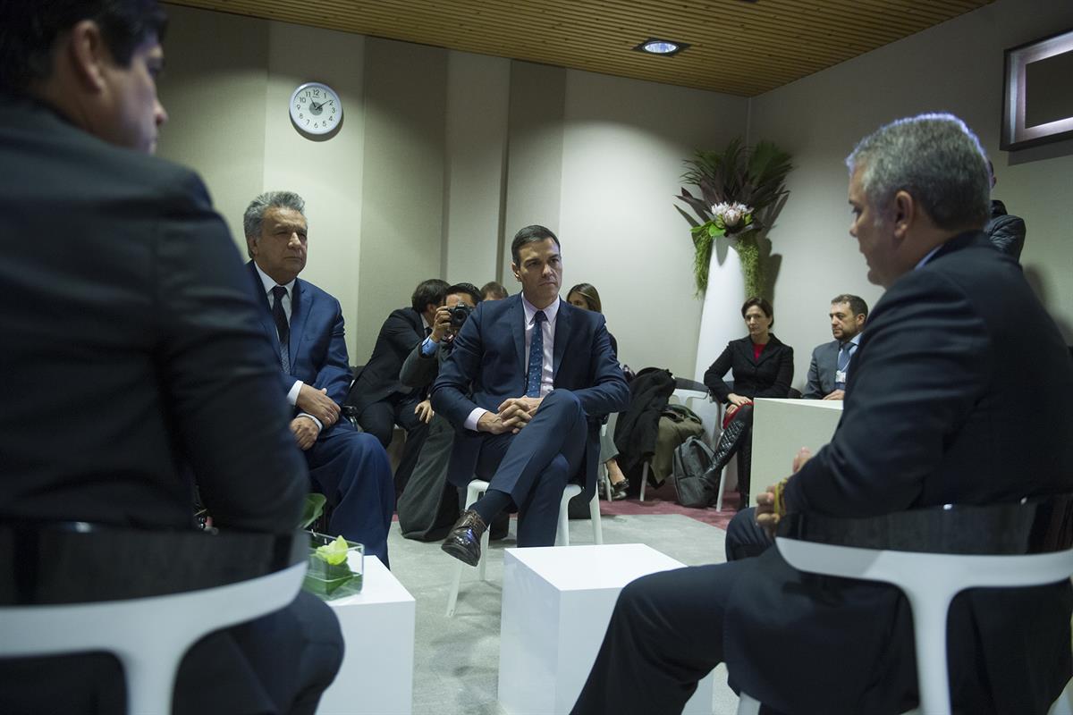 24/01/2019. Pedro Sánchez participa en el Foro Económico Mundial de Davos. El presidente del Gobierno, Pedro Sánchez, durante la reunión con...