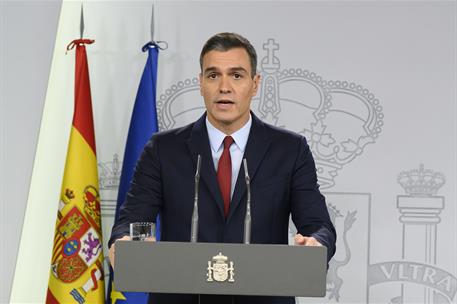 24/10/2019. Declaración institucional de Pedro Sánchez con motivo de la exhumación de Francisco Franco. El presidente del Gobierno en funcio...