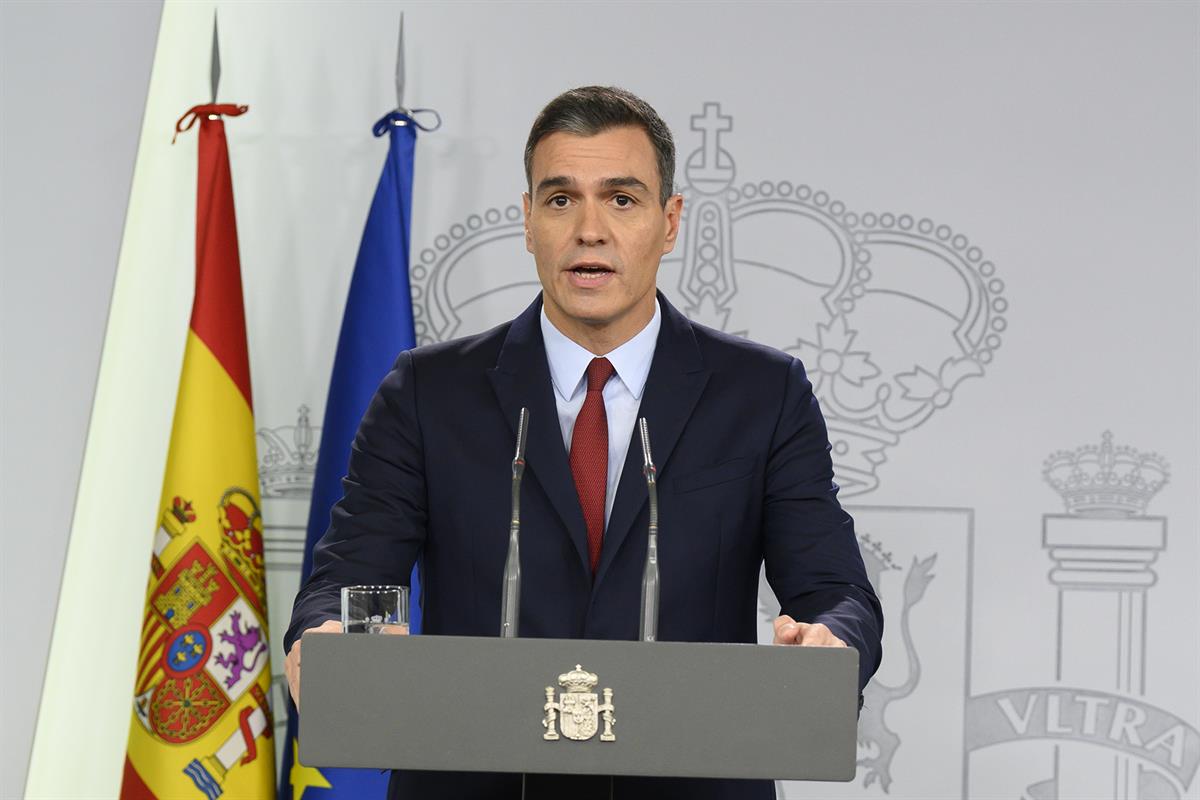 24/10/2019. Declaración institucional de Pedro Sánchez con motivo de la exhumación de Francisco Franco. El presidente del Gobierno en funcio...