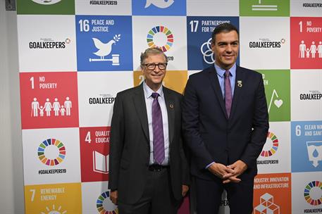 25/09/2019. Sánchez interviene en el acto Goalkeepers de la Fundación Bill y Melinda Gates. El presidente del Gobierno en funciones, Pedro S...