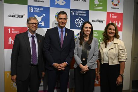 25/09/2019. Pedro Sánchez interviene en el acto Goalkeepers de la Fundación Bill y Melinda Gates. El presidente del Gobierno en funciones, P...