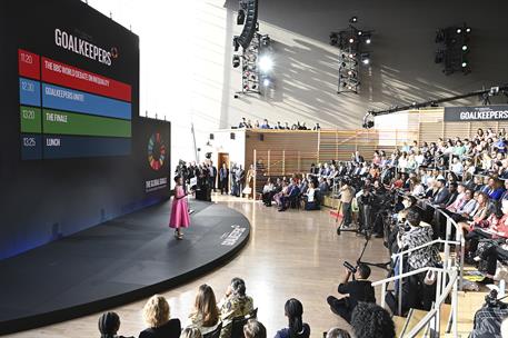 25/09/2019. Pedro Sánchez interviene en el acto Goalkeepers de la Fundación Bill y Melinda Gates. El presidente del Gobierno en funciones, P...