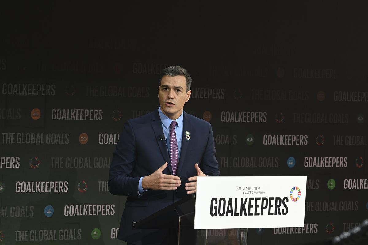 25/09/2019. Pedro Sánchez interviene en el acto Goalkeepers de la Fundación Bill y Melinda Gates. El presidente del Gobierno en funciones, P...