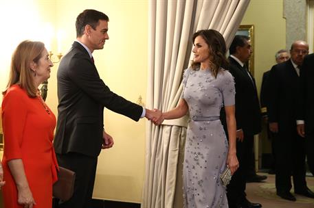 28/02/2019. Sánchez asiste a la recepción que el presidente de Perú ofrece a los Reyes. El presidente del Gobierno, Pedro Sánchez, junto a l...