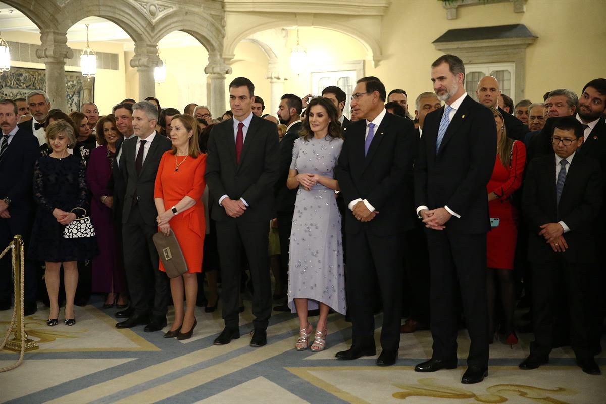 28/02/2019. Sánchez asiste a la recepción que el presidente de Perú ofrece a los Reyes. El presidente del Gobierno, Pedro Sánchez, junto a l...