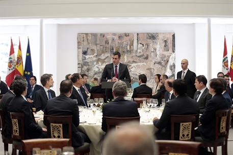 28/02/2019. Pedro Sánchez recibe al presidente de Perú, Martín Vizcarra. El presidente del Gobierno, Pedro Sánchez, durante el almuerzo que ...
