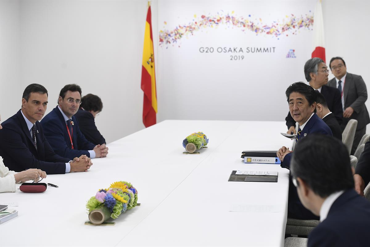 28/06/2019. Pedro Sánchez asiste a la Cumbre del G-20. El presidente del Gobierno en funciones, Pedro Sánchez, y el primer ministro de Japón...