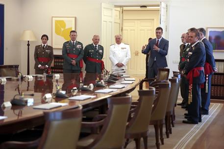 29/07/2019. Sánchez recibe a los oficiales generales de las Fuerzas Armadas y la Guardia Civil. El presidente del Gobierno en funciones, Ped...