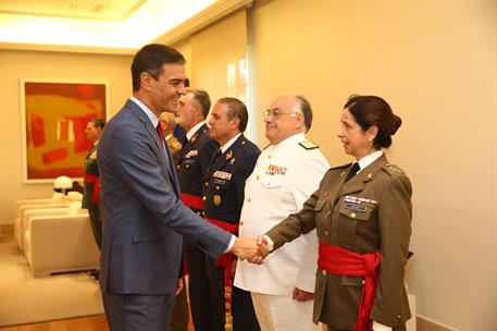 29/07/2019. Sanchez recibe a los oficiales generales de las fuerzas Armadas y la Guardia Civil. El presidente del Gobierno en funciones, Ped...
