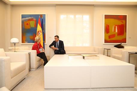 31/07/2019. Pedro Sánchez se reúne con la presidenta electa de la Comisión Europea, Ursula von der Leyen. El presidente del Gobierno en func...