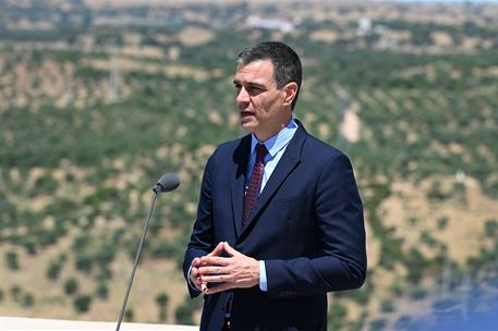 1/07/2020. Pedro Sánchez asiste a la reapertura de la frontera entre España y Portugal, en Badajoz y Elvas. El presidente del Gobierno, Pedr...