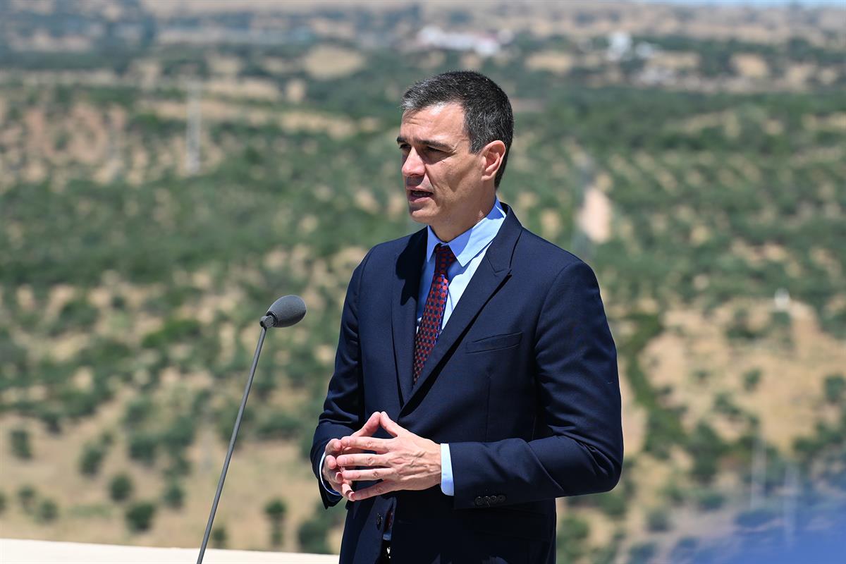 1/07/2020. Pedro Sánchez asiste a la reapertura de la frontera entre España y Portugal, en Badajoz y Elvas. El presidente del Gobierno, Pedr...