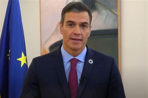 El presidente del Gobierno, Pedro Sánchez, durante su intervención