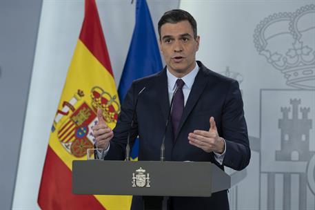 2/05/2020. Comparecencia del presidente del Gobierno. El presidente del Gobierno, Pedro Sánchez durante la rueda de prensa en la que anuncia...