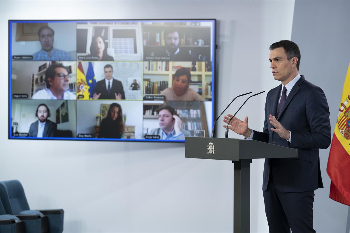 2/05/2020. Comparecencia del presidente del Gobierno. El presidente del Gobierno, Pedro Sánchez durante la rueda de prensa en la que anuncia...