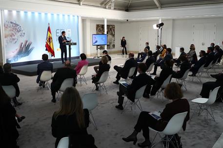 2/12/2020. Pedro Sánchez presenta la Estrategia Nacional de Inteligencia Artificial. El presidente del Gobierno, Pedro Sánchez, durante su i...