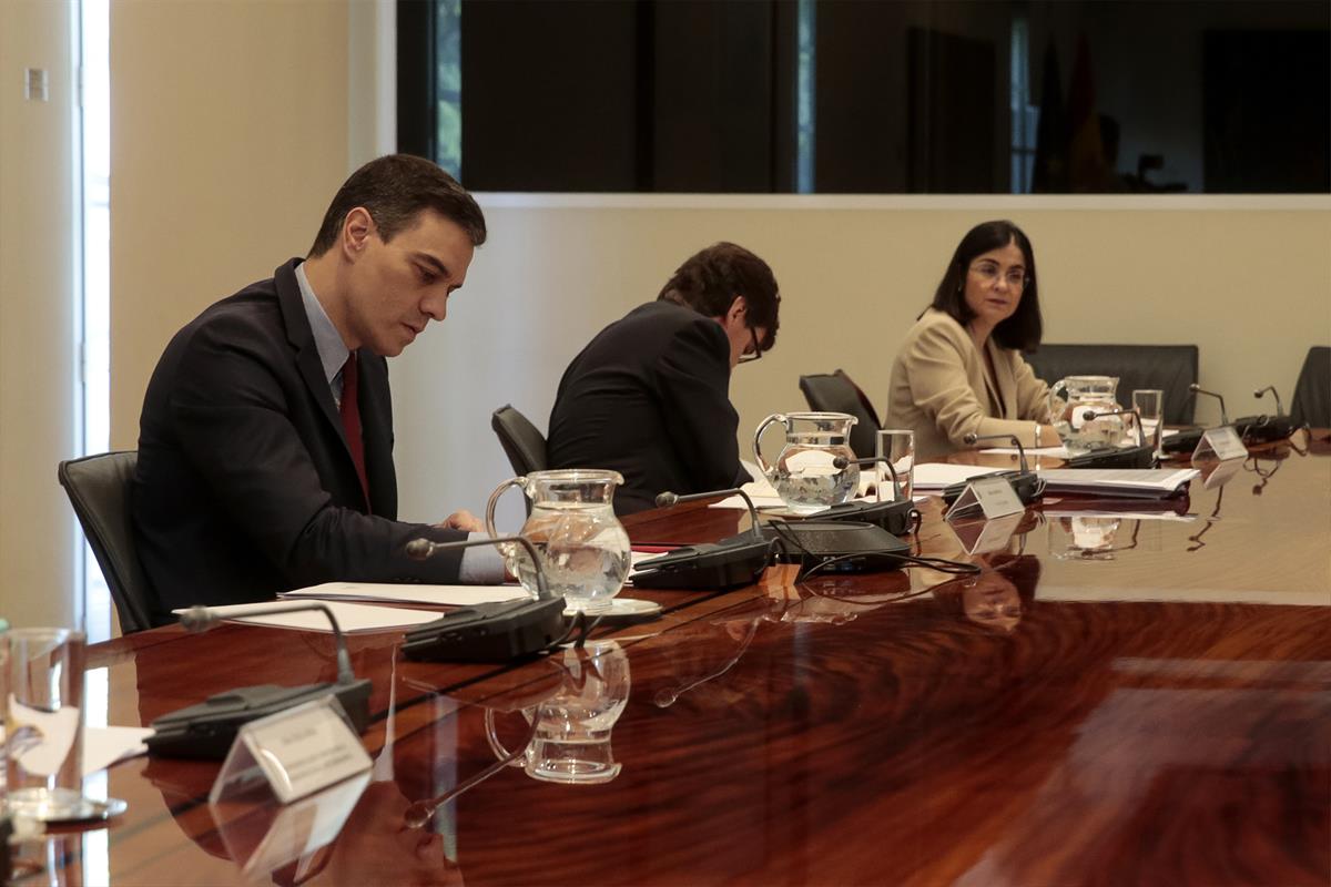 3/05/2020. Conferencia del presidente del Gobierno con los presidentes autonómicos. El presidente del Gobierno, Pedro Sánchez, mantiene la o...