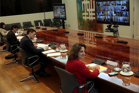 3/05/2020. Conferencia del presidente del Gobierno con los presidentes autonómicos. El presidente del Gobierno, Pedro Sánchez, mantiene la o...