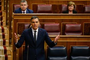 El presidente del Gobierno, Pedro Sánchez, en su intervención desde el escaño, en el Congreso