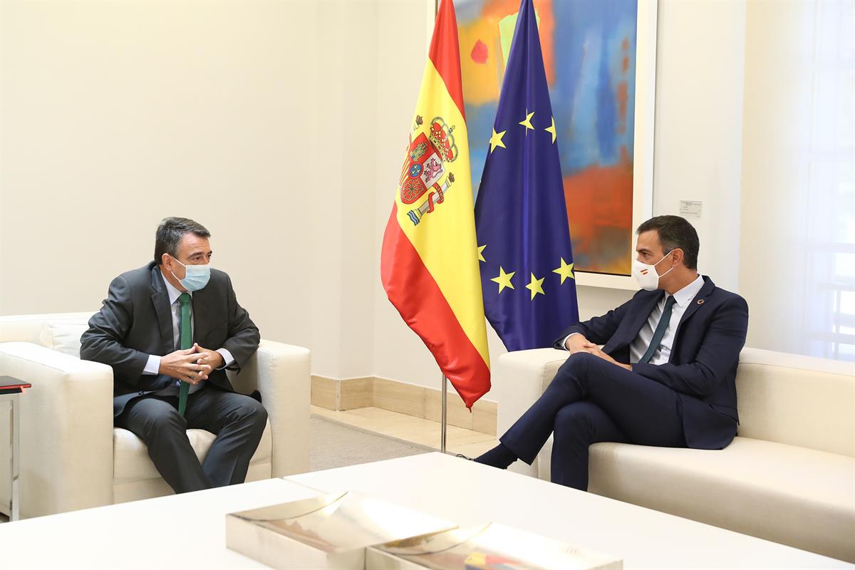 3/09/2020. Sánchez se reúne con el portavoz del Grupo Vasco (EAJ-PNV) del Congreso. El presidente del Gobierno, Pedro Sánchez, durante su re...