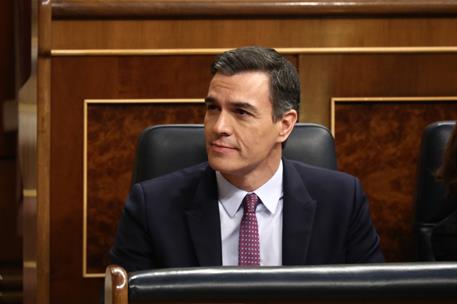 4/01/2020. Sesión de Investidura (1ª Jornada). El presidente del Gobierno en funciones, Pedro Sánchez, durante la primera jornada de la sesi...