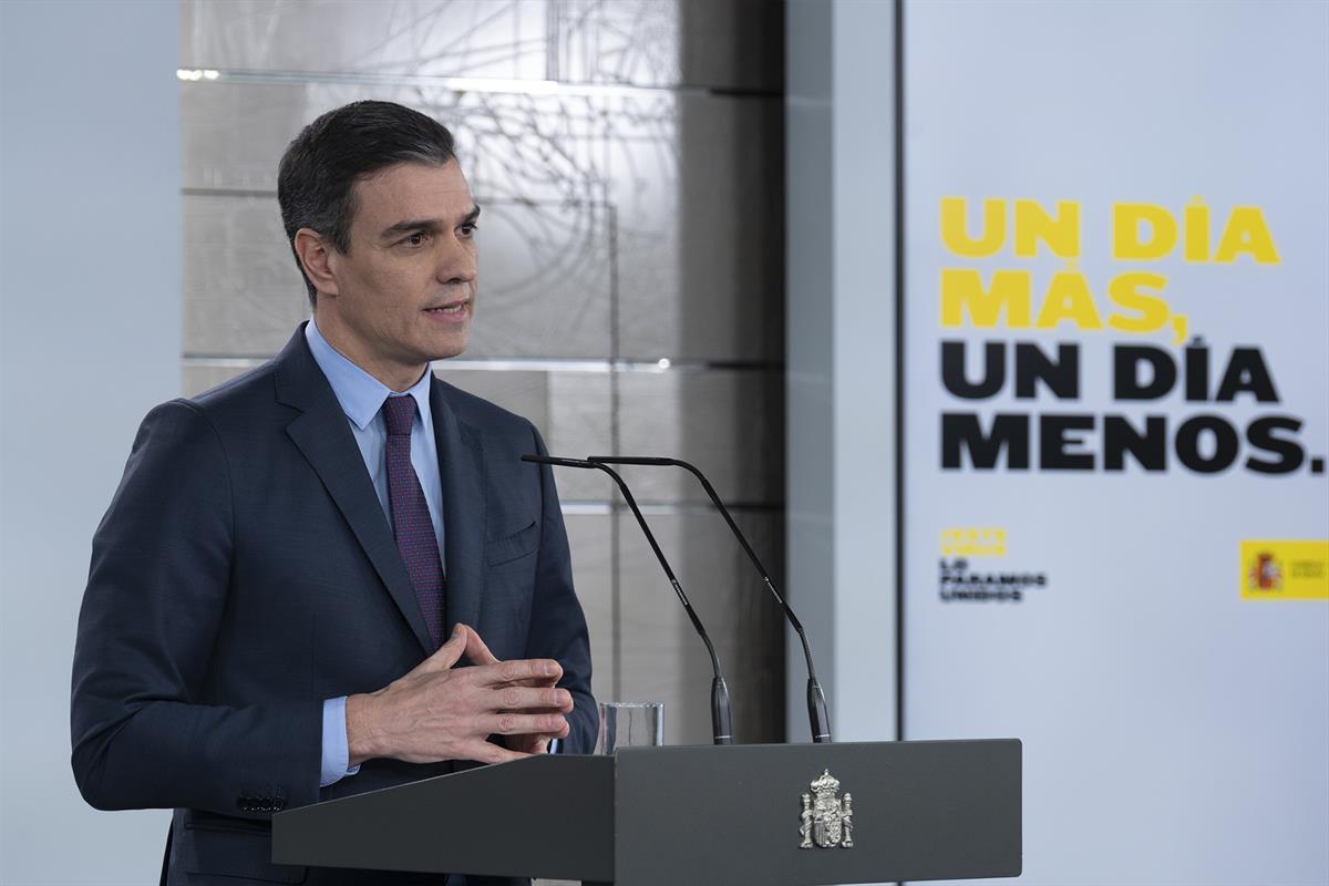 4/04/2020. Comparecencia del presidente del Gobierno. El presidente del Gobierno, Pedro Sánchez, durante la comparecencia en la que anuncia ...