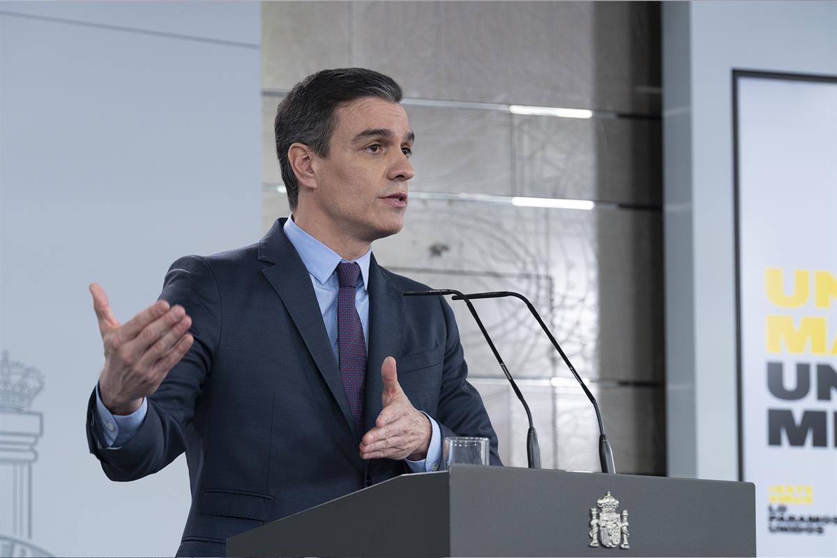 4/04/2020. Comparecencia del presidente del Gobierno. El presidente del Gobierno, Pedro Sánchez, durante la comparecencia en la que anuncia ...