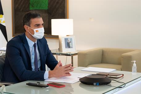 4/09/2020. Sánchez preside por videoconferencia la XXII Conferencia de Presidentes. El presidente del Gobierno, Pedro Sánchez, durante la XX...