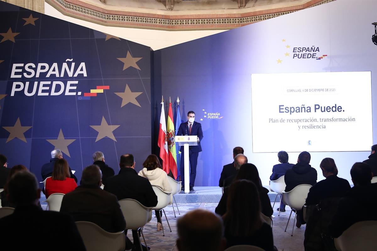 4/12/2020. Sánchez presenta en Cantabria el Plan de Recuperación, Transformación y Resiliencia de la Economía Española. El presidente del Go...