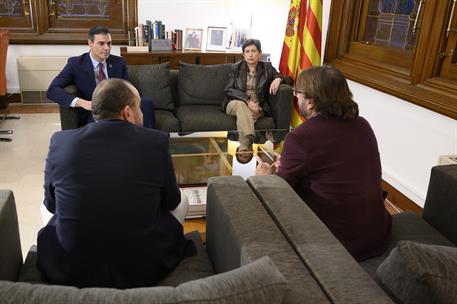 6/02/2020. El presidente del Gobierno se reúne con los sindicatos catalanes. El presidente del Gobierno, Pedro Sánchez, se reúne con los sec...