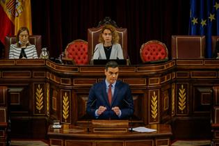 El presidente del Gobierno, Pedro Sánchez, durante su intervención ante el Pleno del Congreso