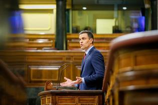 El presidente del Gobierno, Pedro Sánchez, durante su intervención ante el Pleno del Congreso